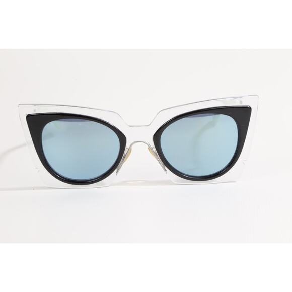 Fendi Cat Eye Sunglasses Blue Tint Lenses Black & Clear Frame Zigzag Arms F 0117 main image 4